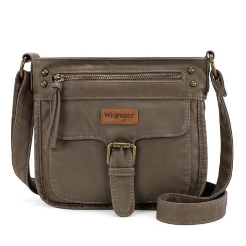 Wrangler Crossbody-Tasche für Damen, weiches gewaschenes Leder, mehrere Taschen, Schultertaschen, B Khaki, Medium von Montana West
