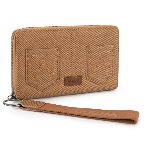 Wrangler Damen-Geldbörsen mit RFID-blockierendem Handgelenk, Clutch, Kartenhalter mit Reißverschluss, Münztaschen, Braun, Large von Montana West