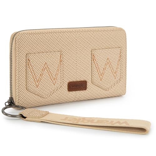 Wrangler Damen-Geldbörsen mit RFID-blockierendem Handgelenk, Clutch, Kartenhalter mit Reißverschluss, Münztaschen, Hellbraun, Large von Montana West