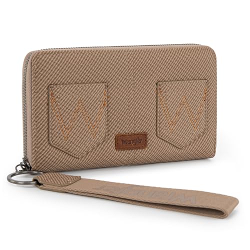 Wrangler Damen-Geldbörsen mit RFID-blockierendem Handgelenk, Clutch, Kartenhalter mit Reißverschluss, Münztaschen, Khaki, Large von Montana West