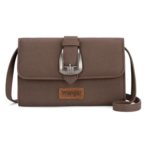 Wrangler Flap Crossbody Geldbörse Minimalistische Handgelenktasche Kleine Umhängetasche mit Kartenfächern, Kaffee, Small, Minimalistisch von Montana West