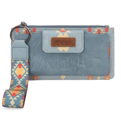 Wrangler Geldbörse für Damen, Azteken-Clutch, Handgelenk-Geldbörse mit Boho-Kreditkartenhalter, 1 Artist-Cadet Blue, Einheitsgröße, Western von Montana West