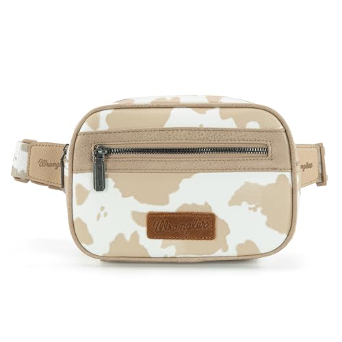 Wrangler Gürteltasche mit Kuh-Druck, Western-Gürteltasche für Damen, mit verstellbarem Riemen, Hellbraun von Montana West
