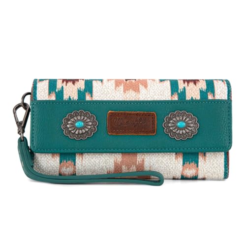 Wrangler Handgelenk-Geldbörse für Damen, Western-Azteken-Clutch, Kreditkartenetui mit Reißverschluss, Künstlertürkis von Montana West
