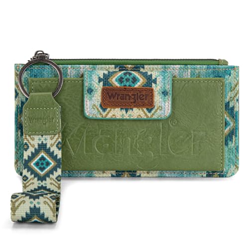 Wrangler Handgelenk-Geldbörsen für Damen, Western-Azteken-Kartenetui, große Clutch mit Handy-Handgelenk, Münzbörse, Boho-Kreditkartenhalter, Künstler-Grün Wrangler Handgelenk-Geldbörsen für Damen, Western-Azteken-Kartenetui, große Clutch mit Handy-Handgelenk, Münzbörse, Boho-Kreditkartenhalter, Künstler-Grün von Montana West
