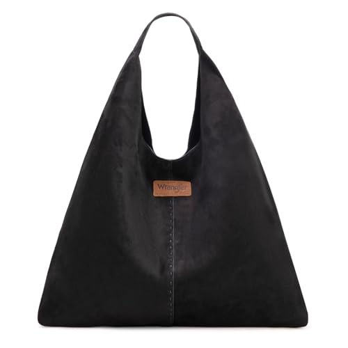 Wrangler Hobo-Tasche aus Wildleder für Damen, große Schultertasche, weich, lässig, lässige Handtasche, Herbst-Geldbörse mit Tragegriff oben, Schwarz von Montana West