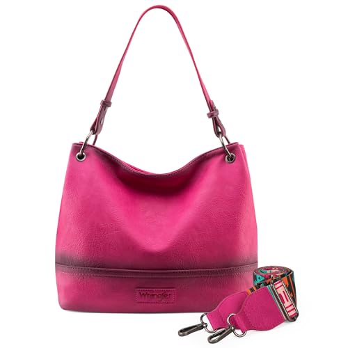 Wrangler Hobo-Taschen für Damen, veganes Leder, Griff oben, Schultertaschen und Handtaschen, Knallpink (Hot Pink), Medium von Montana West