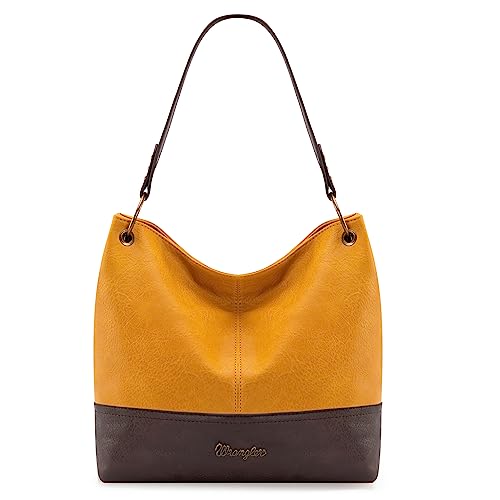 Wrangler Hobo-Taschen für Damen, veganes Leder, Griff oben, Schultertaschen und Handtaschen, Zweifarbig, Gelb, Medium von Montana West