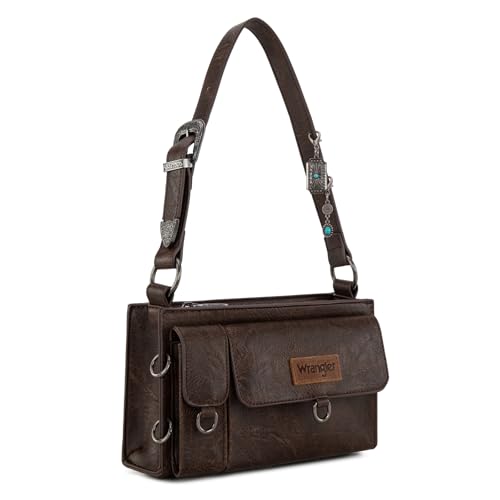 Wrangler Kleine Umhängetasche Y2K Geldbörse für Damen mit schicken, abnehmbaren Anhängern und mehreren Taschen, Kaffee, Y2k von Montana West