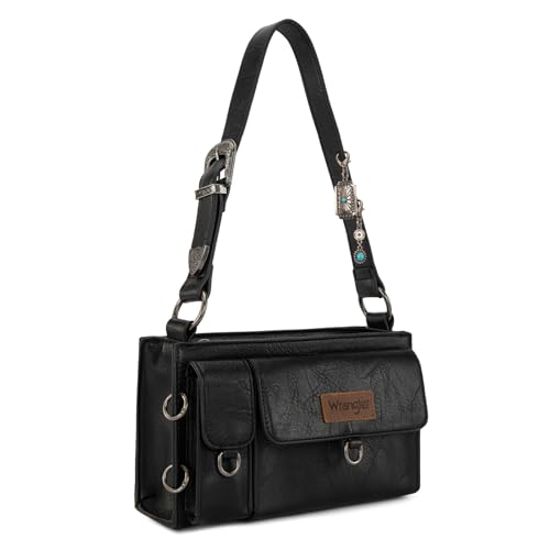 Wrangler Kleine Umhängetasche Y2K Geldbörse für Damen mit schicken, abnehmbaren Anhängern und mehreren Taschen, Schwarz, Y2k von Montana West