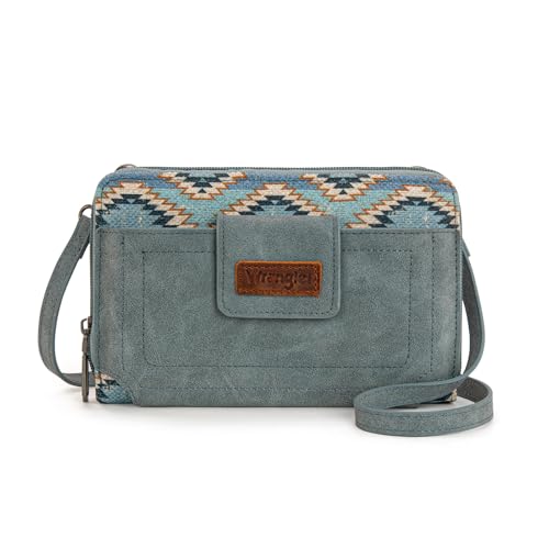 Wrangler Kleine Umhängetasche für Damen, RFID-blockierend, Handy-Geldbörse, Umhängetasche, Handtaschen mit Kreditkartenfächern, Jeansblau, 8" x 1" x 5.3" von Montana West