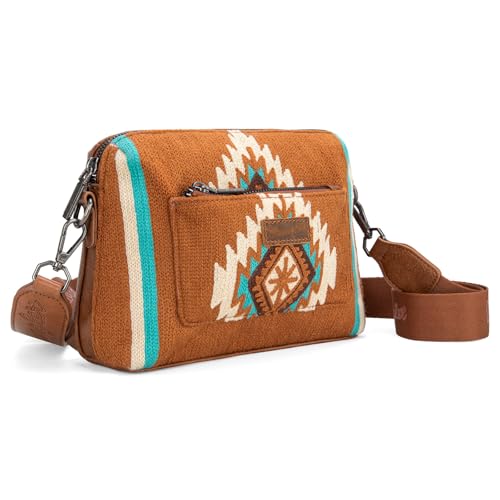 Wrangler Kleine Umhängetasche für Damen, Western-Azteken-Schulterhandtaschen, Boho-Cross-Body-Tasche mit mehreren Taschen, Braun von Montana West