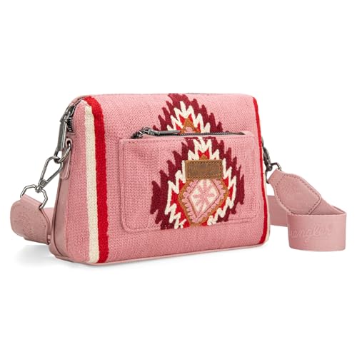 Wrangler Kleine Umhängetasche für Damen, Western-Azteken-Schulterhandtaschen, Boho-Cross-Body-Tasche mit mehreren Taschen, Pink von Montana West