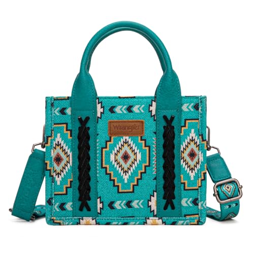 Wrangler Mini Tote Bag Small Top Handle Bag Ladies Woven Satchel Handbag, Boho-Türkis von Montana West