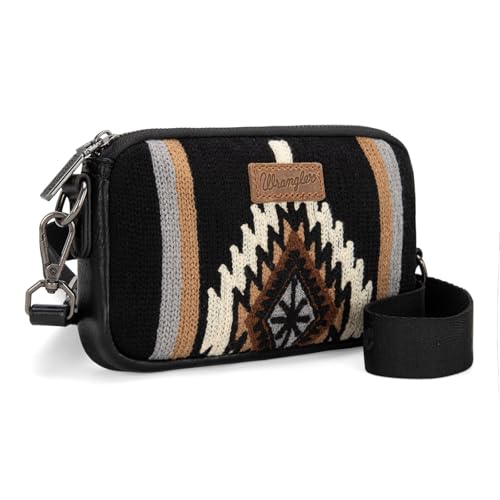 Wrangler Mini-Umhängetasche für Damen, Western-Azteken-Clutch, Designer-Wandteppich, Schulterhandtaschen, Schwarz, Einheitsgröße von Montana West