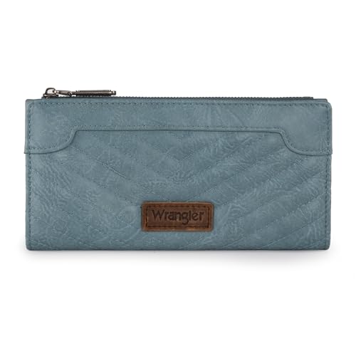 Wrangler Minimalistische Geldbörse für Damen, Kreditkartenetui, Reisebrieftasche, Kartenetuis und Geldorganizer mit glatten Reißverschlüssen, Denim, Minimalistisch von Montana West