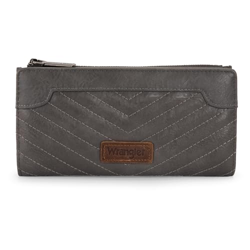 Wrangler Minimalistische Geldbörse für Damen, Kreditkartenetui, Reisebrieftasche, Kartenetuis und Geldorganizer mit glatten Reißverschlüssen, GRAU, Minimalistisch von Montana West