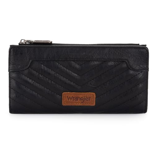 Wrangler Minimalistische Geldbörse für Damen, Kreditkartenetui, Reisebrieftasche, Kartenetuis und Geldorganizer mit glatten Reißverschlüssen, Schwarz, Minimalistisch von Montana West