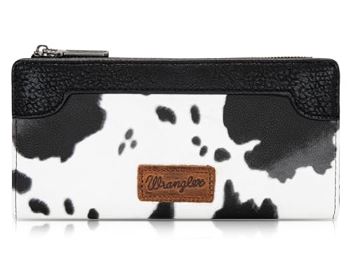 Wrangler Minimalistische Geldbörse für Damen, Kreditkartenetui, Reisebrieftasche, Kartenetuis und Geldorganizer mit glatten Reißverschlüssen, Cow Black, Minimalistisch von Montana West