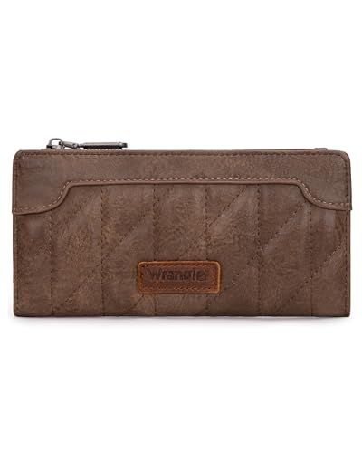 Wrangler Minimalistische Geldbörse für Damen, Kreditkartenetui, Reisebrieftasche, Kartenetuis und Geldorganizer mit glatten Reißverschlüssen, Gesteppt – Kaffee, Minimalistisch von Montana West