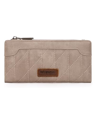 Wrangler Minimalistische Geldbörse für Damen, Kreditkartenetui, Reisebrieftasche, Kartenetuis und Geldorganizer mit glatten Reißverschlüssen, Gesteppt - Khaki, Minimalistisch von Montana West