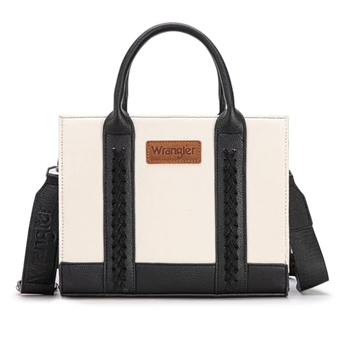 Montana West Wrangler Mittelgroße Tragetasche für Damen, Segeltuch, Handtasche mit Tragegriff oben, mit Reißverschlusstasche, Schwarz, Medium von Montana West