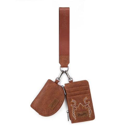 Wrangler Schlüsselanhänger für Damen, Western-Doppeltasche, Handgelenk, bestickt, Kartenhalter, Geldbörse mit Reißverschluss, Braun, Small, Western Wrangler Schlüsselanhänger für Damen, Western-Doppeltasche, Handgelenk, bestickt, Kartenhalter, Geldbörse mit Reißverschluss, Braun, Small, Western von Montana West