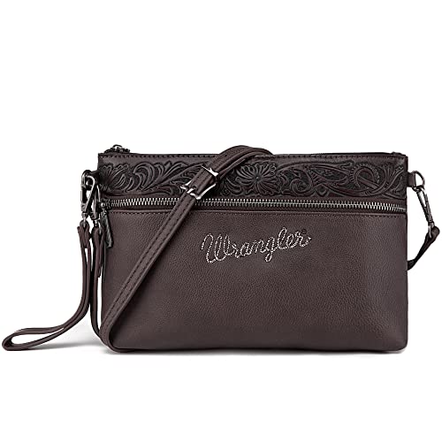 Wrangler Schulterhandtaschen für Damen, Vintage, Rindsleder, Crossbody-Tasche, Muster: Kaffeebraun, Einheitsgröße von Montana West