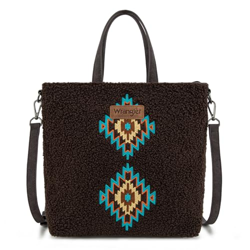 Wrangler Sherpa Crossbody-Taschen für Damen, Aztekenmuster, Tragegriff und Geldbörse, Kaffee von Montana West