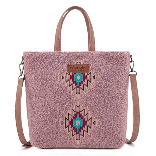 Wrangler Sherpa Crossbody-Taschen für Damen, Aztekenmuster, Tragegriff und Geldbörse, dunkelrosa von Montana West