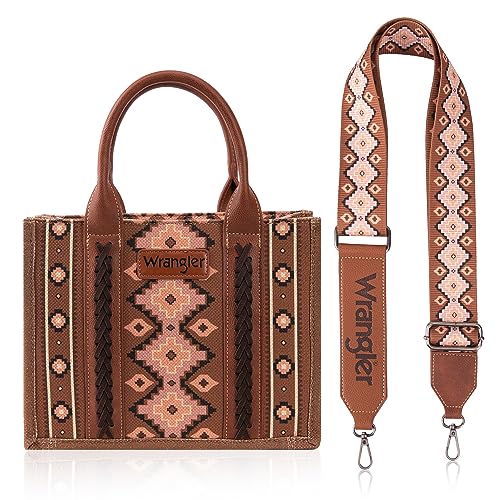 Wrangler Tote Bag Western Geldbörsen für Frauen Schulter Boho Aztec Handtaschen, Angel Diamond Darkbrown-Gitarrengurt M, Medium, Elegant, Vintage, Western von Montana West