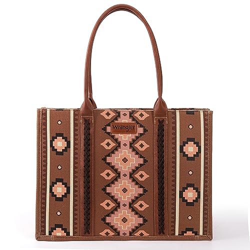 Wrangler Tote Bag Western Geldbörsen für Frauen Schulter Boho Aztec Handtaschen, Engel Diamant Dunkelbraun-l, Large von Montana West