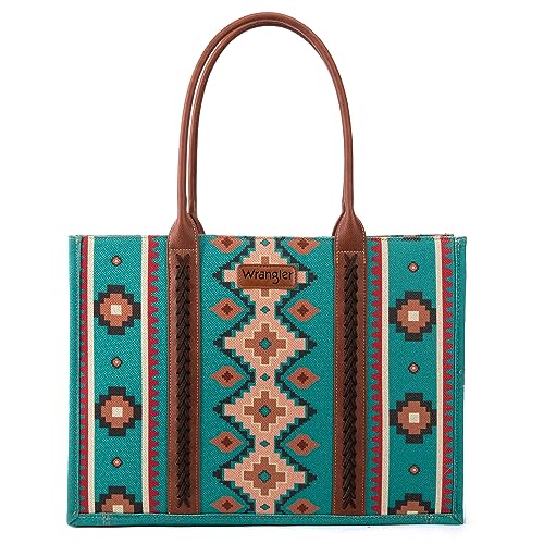 Wrangler Tote Bag Western Geldbörsen für Frauen Schulter Boho Aztec Handtaschen, Engel Diamant Türkis-l, Large von Montana West