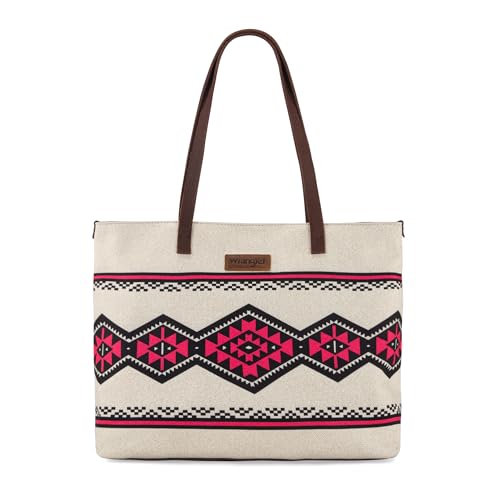 Wrangler Tote Geldbörse Tasche Azteken Canvas Schultertaschen Indianer Western Hobo Bag, Neon Berry, Large von Montana West