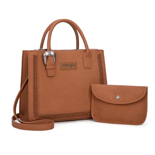 Wrangler Tragetasche für Damen, Western-Rindsleder, Geldbörse und Geldbörsen-Set, Retro Classic Brown, Large Wrangler Tragetasche für Damen, Western-Rindsleder, Geldbörse und Geldbörsen-Set, Retro Classic Brown, Large von Montana West