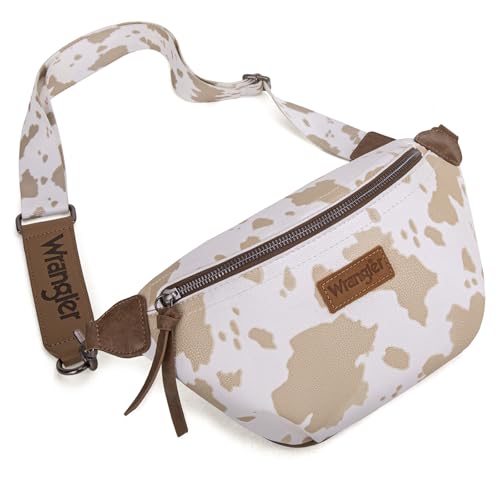 Wrangler Große Bauchtaschen für Damen, Kuh-Druck, Umhängetasche, Schultertasche mit verstellbarem langem Riemen, Khaki, Small Wrangler Große Bauchtaschen für Damen, Kuh-Druck, Umhängetasche, Schultertasche mit verstellbarem langem Riemen, Khaki, Small von Montana West