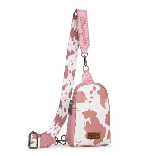Wrangler Umhängetasche für Damen, Western-Umhängetasche mit Kuh-Druck, verstellbarer Starp, Cross-Body-Tasche, Helles Pink von Montana West
