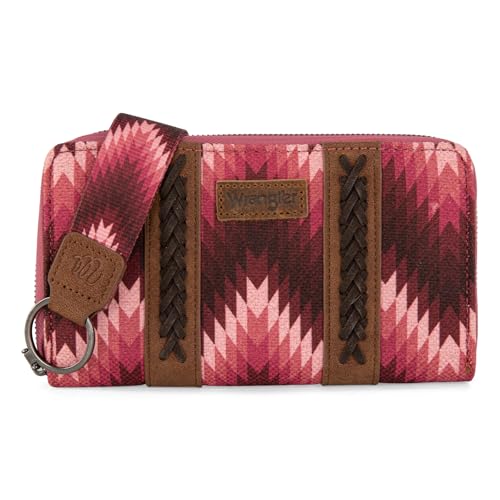 Wrangler Wallet Wristlet Aztec Clutch Long Purse Boho Credit Card Holder Wallet, A Ripple Dark Pink, Einheitsgröße von Montana West