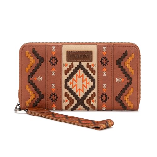 Wrangler Wallet Wristlet Aztec Clutch Long Purse Boho Credit Card Holder Wallet, Aztekenbraun, Einheitsgröße von Montana West