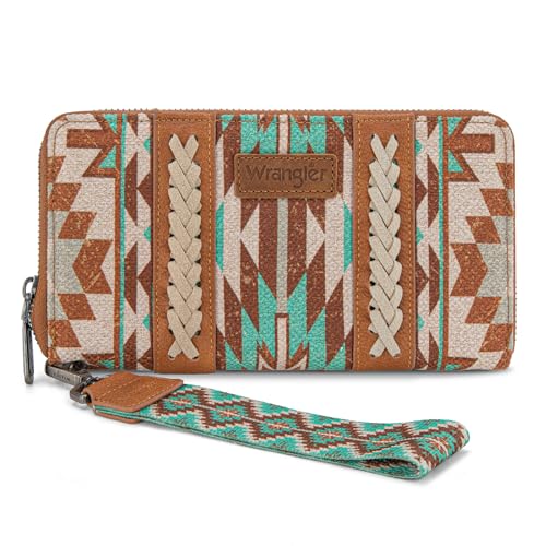 Wrangler Wallet Wristlet Aztec Clutch Long Purse Boho Credit Card Holder Wallet, Boho Azteken-Hellbraun von Montana West