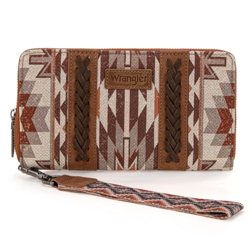 Wrangler Wallet Wristlet Aztec Clutch Long Purse Boho Credit Card Holder Wallet, Boho Aztekenbraun, Einheitsgröße von Montana West