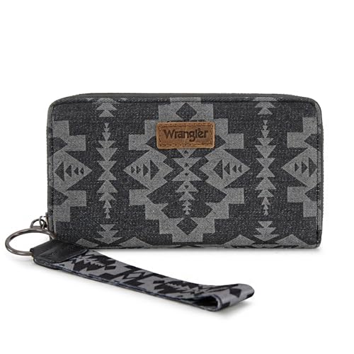 Wrangler Wallet Wristlet Aztec Clutch Long Purse Boho Credit Card Holder Wallet, Tribal Schwarz, Einheitsgröße von Montana West