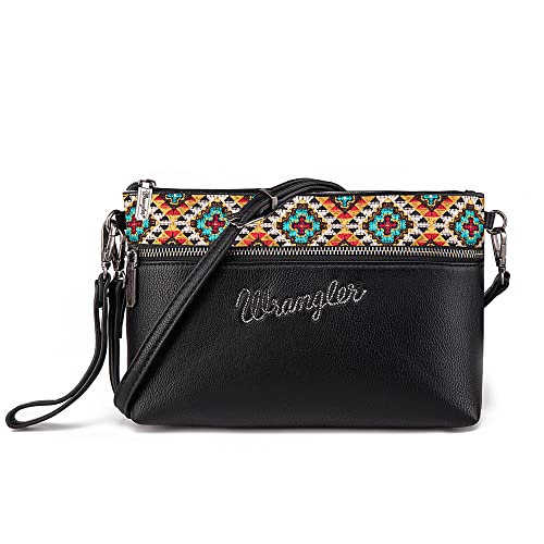 Wrangler Western Crossbody Taschen für Frauen Clutch Wristlet Geldbörse, Bestickt-schwarz von Montana West