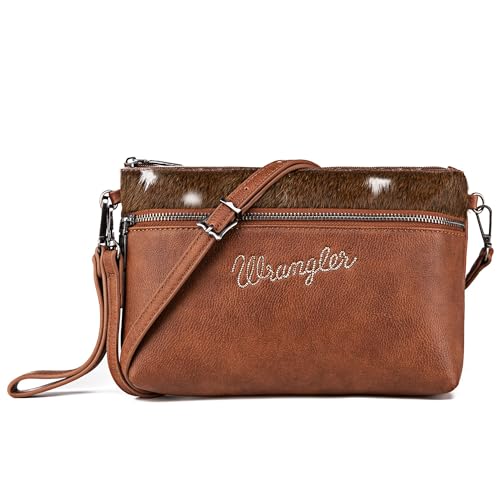 Wrangler Western Crossbody Taschen für Frauen Clutch Wristlet Geldbörse, Kuhhaar-braun von Montana West