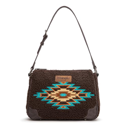 Wrangler Western-Handtasche für Damen, bestickt, Azteken-Schulter-Geldbörse, Lammwolle, Kaffee, Small von Montana West
