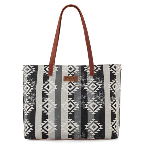 Wrangler Western Handtaschen Tote Bag Aztec Canvas Schultertaschen, Korallengrau, Large von Montana West