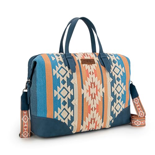 Wrangler Western Travel Weekender Bag Designer Aztec Duffel Bags for Women, Jeansblau von Montana West