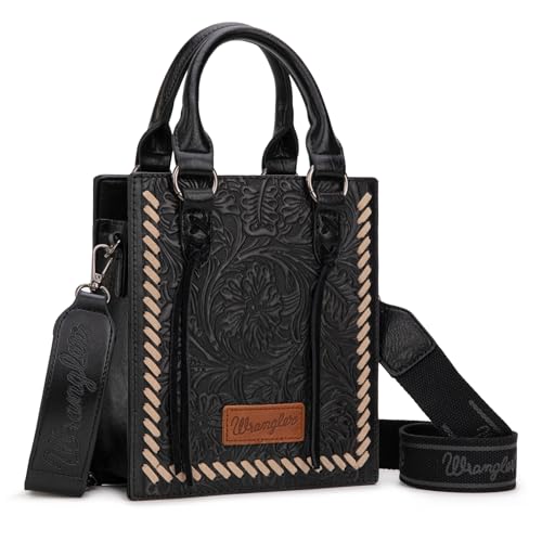 Wrangler geprägte Umhängetasche für Damen, Handtasche mit Tragegriff und Western-Mini-Tragetasche, Angel Black von Montana West