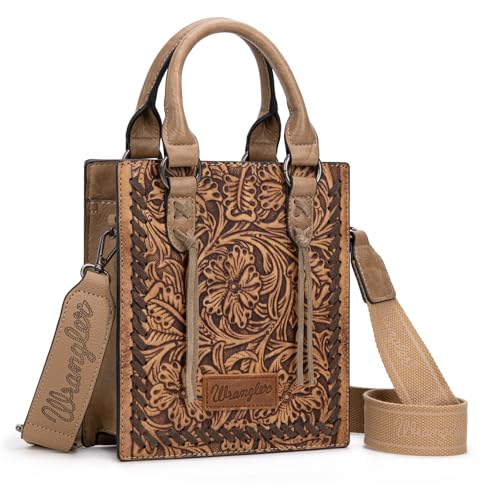 Wrangler geprägte Umhängetasche für Damen, Handtasche mit Tragegriff und Western-Mini-Tragetasche, Angel Khahi von Montana West