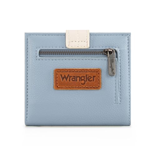 X Wrangler Kleine dünne Geldbörsen für Damen, minimalistische Faltkartenetuis und Geldorganizer mit Münzfach mit Reißverschluss, Jeansblau, small, Casual von Montana West